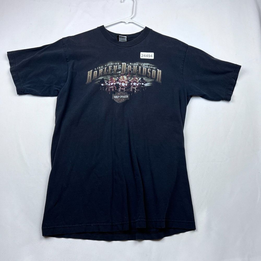 Vintage Y2k Harley Davidson Shirt Men's Large Black Visalia Graphic Short Sleeve
